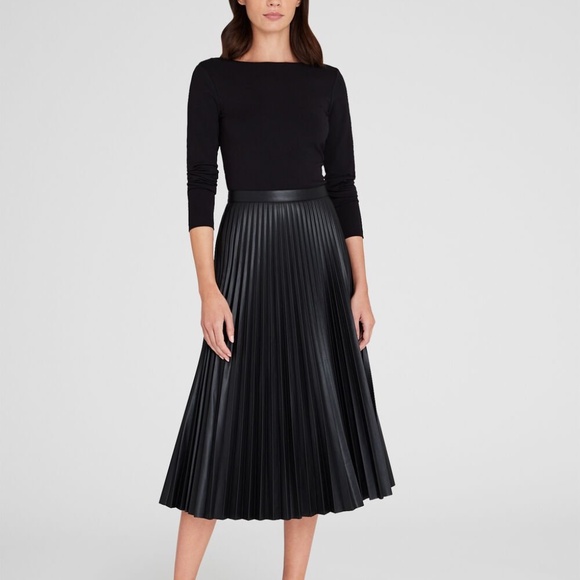Pleated Faux-Leather Midi Skirt - Brand New - NEVER WORN - Black